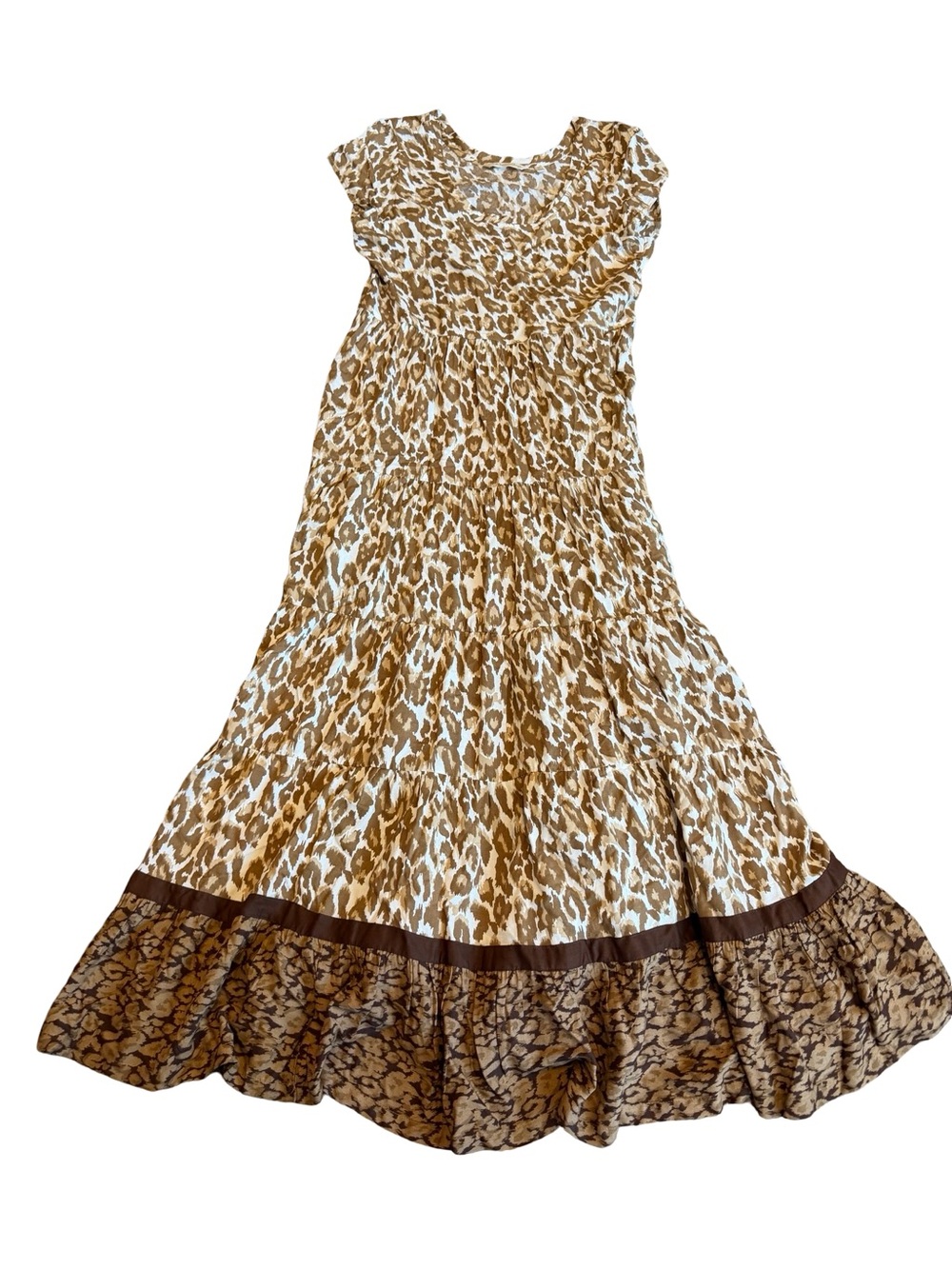 Soft Surroundings Kara Animal Print Maxi Dress Flowy Tiered Neutral Size XS